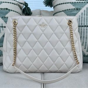 Kate Spade White Carey Tote w/ Champagne Chain Straps
